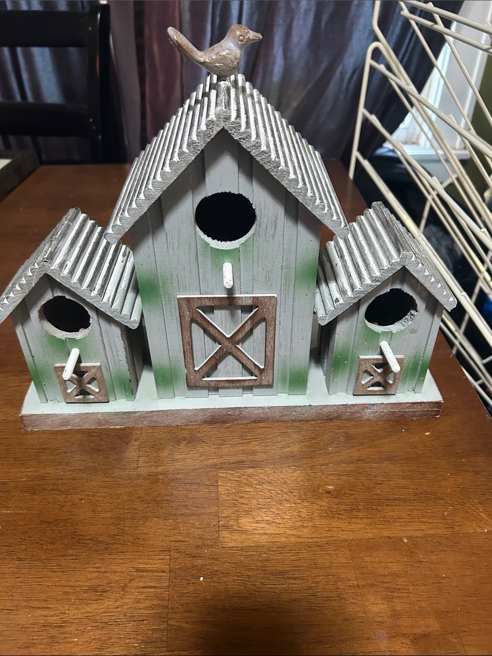 The Spring Shop Green and White Barn-Style Wooden Birdhouse Trio NWT